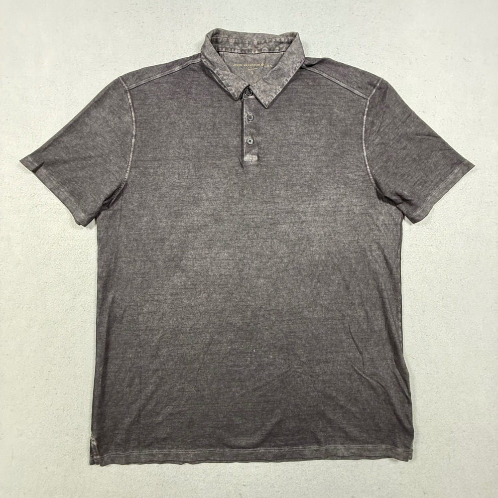 John Varvatos USA Mens Acid Wash Cotton Short Sleeve Polo Shirt Charcoal Grey L